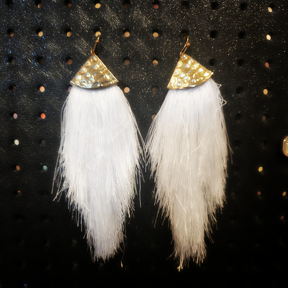 Chic Gold and White Feather Earrings